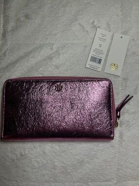 Tory Burch Metallic Pink Zip-Around Wallet